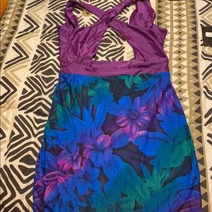Purple floral criss cross dress